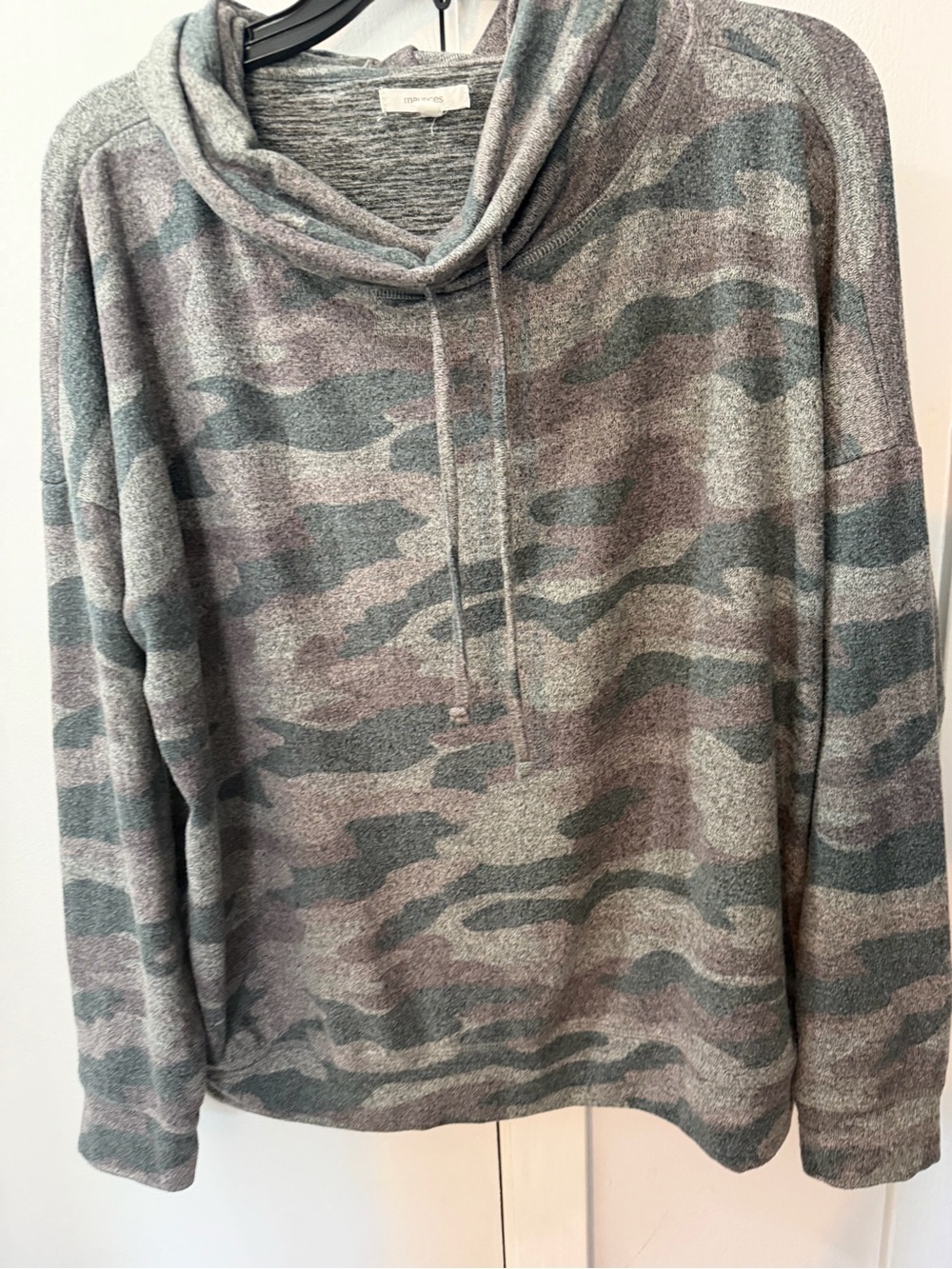 Cowl Neck Camouflage Pullover Sweater - Gray/Green